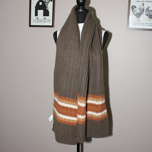 Duluth Trading Company Heavy Knitted Scarf Green Brown Orange 68X13 Thick NWT - Picture 1 of 5